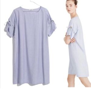 Madewell braids Sleeve midi Dress XSMALL White Blue WOMENS